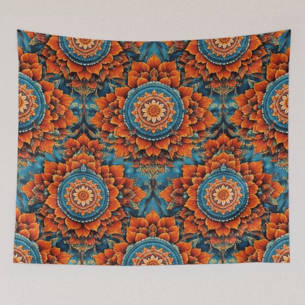 Item preview, Turquoise & Burnt Orange Floral Mandala Pattern designed and sold by Colorshow-relax.