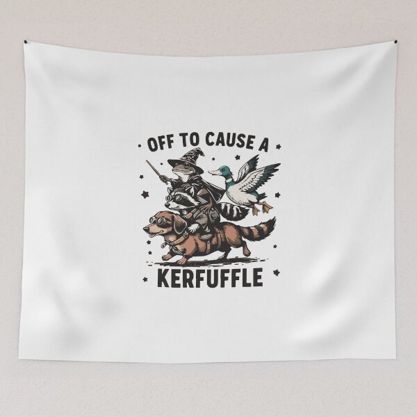 Item preview, Off To Cause A Kerfuffle Frog Raccoon Duck Dachshund designed and sold by HieuarsaWorks.