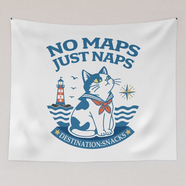 Item preview, Retro Sailor Cat & Lighthouse – Funny Nautical Cat Art_WH designed and sold by AckeeWolf.