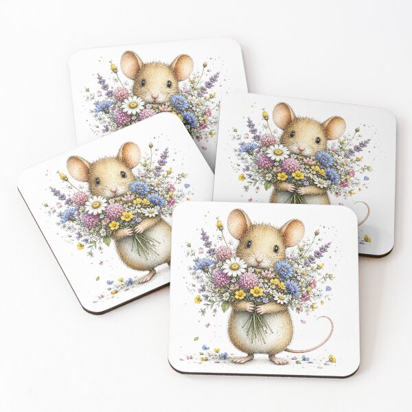 Item preview, Cute Mouse with Flower Bouquet designed and sold by PetalGarden.