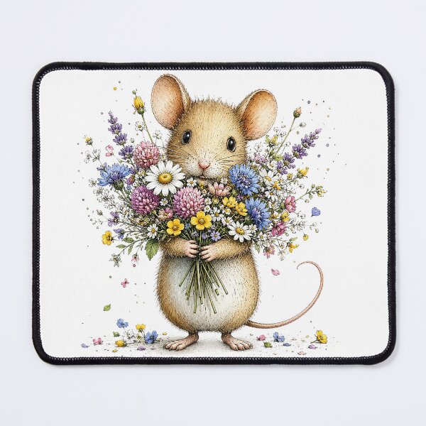 Item preview, Cute Mouse with Flower Bouquet designed and sold by PetalGarden.