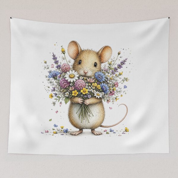 Item preview, Cute Mouse with Flower Bouquet designed and sold by PetalGarden.