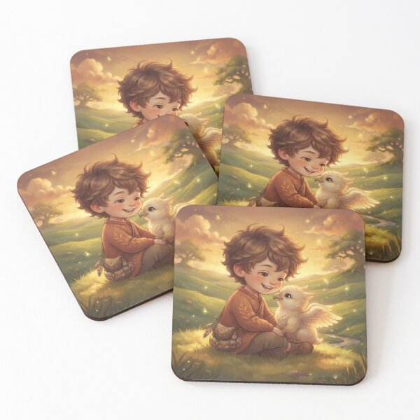 Item preview, Little Boy Hugging Baby Griffin Fantasy Art designed and sold by Azurart2.