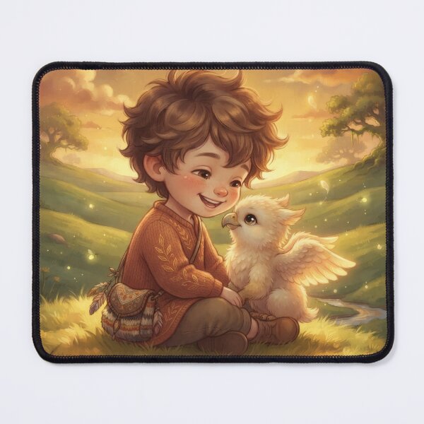 Item preview, Little Boy Hugging Baby Griffin Fantasy Art designed and sold by Azurart2.