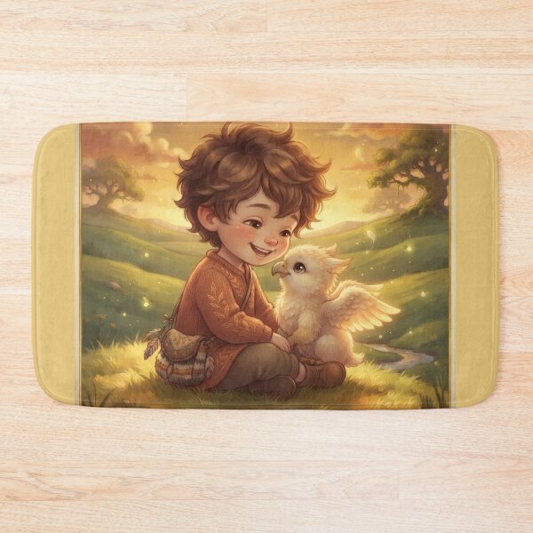 Item preview, Little Boy Hugging Baby Griffin Fantasy Art designed and sold by Azurart2.