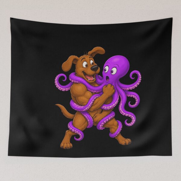 Item preview, Muscular Dog Wrestling Purple Octopus Funny Design designed and sold by BoyleDesignShop.