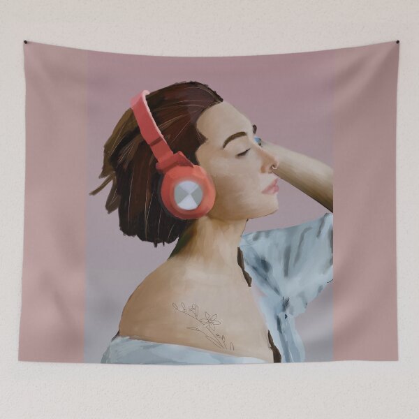 Item preview, Music Escapism Portrait Illustration with Floral Tattoo designed and sold by retrotoonz.