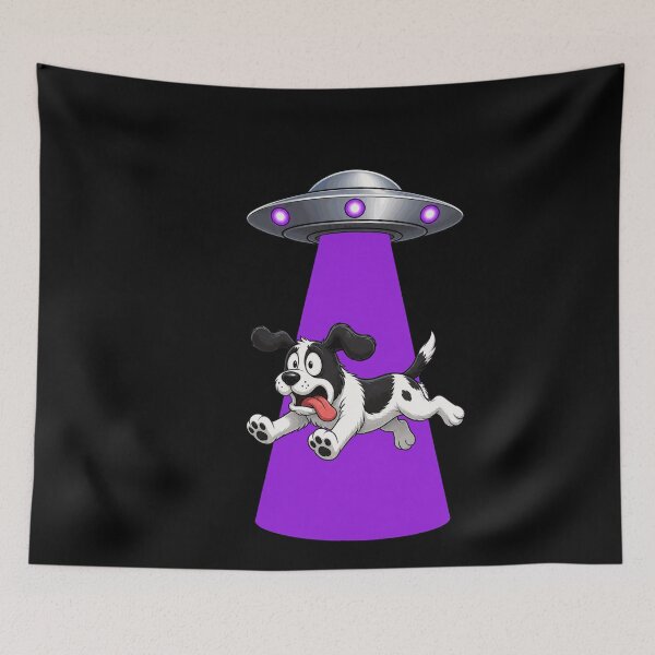 Item preview, Dog Abducted By Purple UFO Beam Funny Design designed and sold by BoyleDesignShop.