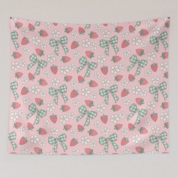 Item preview, Floral Strawberry Gingham Bow designed and sold by CreativeDraws42.
