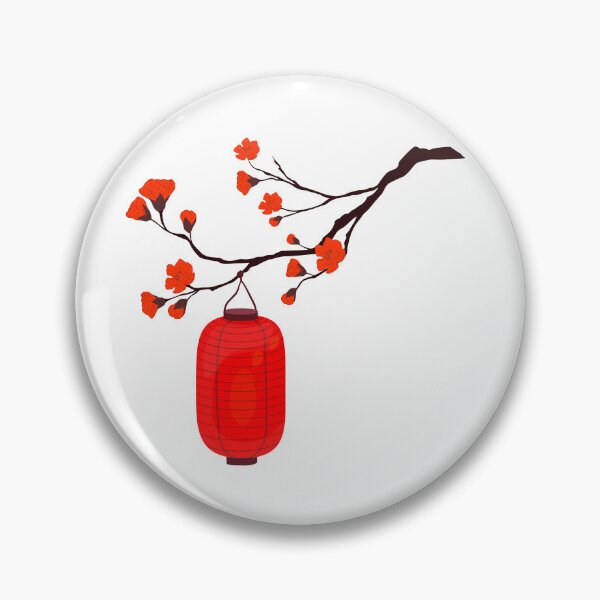 Item preview, Red Chinese Lantern Hanging from Plum Blossom Tree – Traditional Chinese Botanical Art designed and sold by EmeraldeaArt.