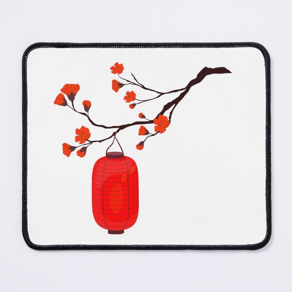 Item preview, Red Chinese Lantern Hanging from Plum Blossom Tree – Traditional Chinese Botanical Art designed and sold by EmeraldeaArt.