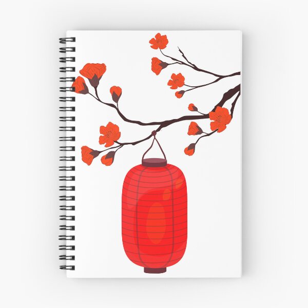 Item preview, Red Chinese Lantern Hanging from Plum Blossom Tree – Traditional Chinese Botanical Art designed and sold by EmeraldeaArt.