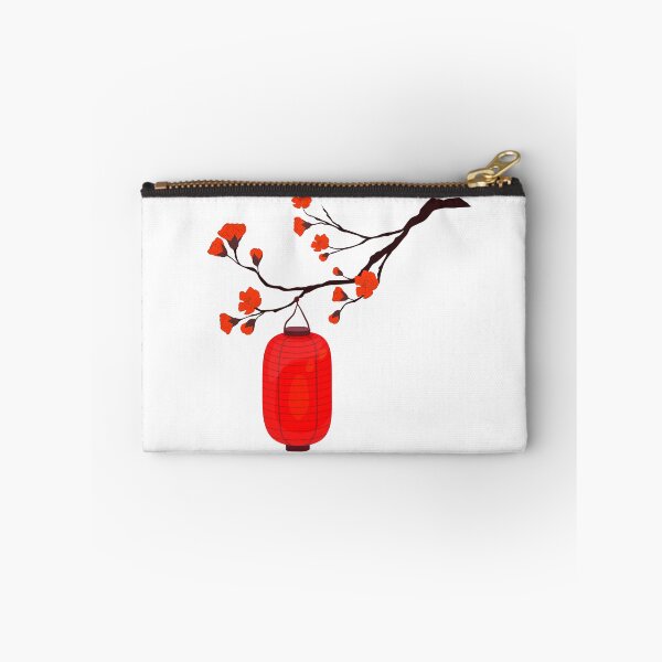 Item preview, Red Chinese Lantern Hanging from Plum Blossom Tree – Traditional Chinese Botanical Art designed and sold by EmeraldeaArt.