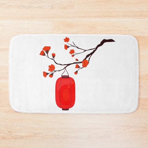 Item preview, Red Chinese Lantern Hanging from Plum Blossom Tree – Traditional Chinese Botanical Art designed and sold by EmeraldeaArt.