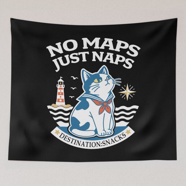 Item preview, Retro Sailor Cat & Lighthouse – Funny Nautical Cat Art_BK designed and sold by AckeeWolf.