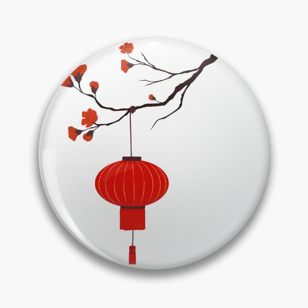 Item preview, Red Lantern Hanging from a Blossoming Plum Branch designed and sold by EmeraldeaArt.