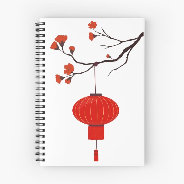 Item preview, Red Lantern Hanging from a Blossoming Plum Branch designed and sold by EmeraldeaArt.