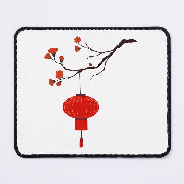 Item preview, Red Lantern Hanging from a Blossoming Plum Branch designed and sold by EmeraldeaArt.
