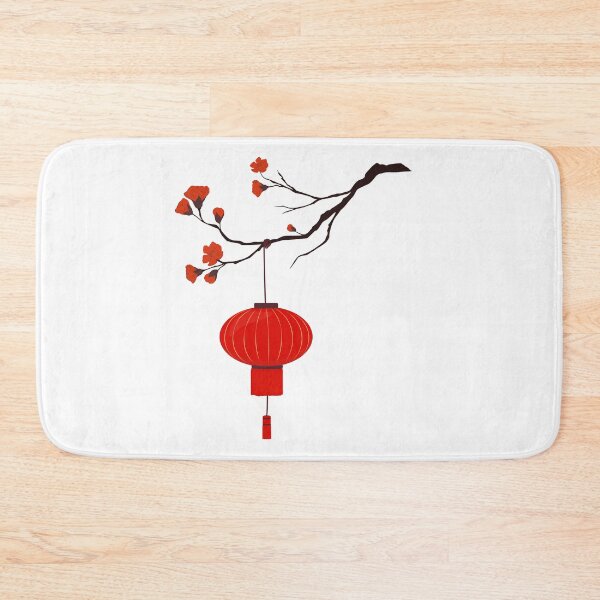 Item preview, Red Lantern Hanging from a Blossoming Plum Branch designed and sold by EmeraldeaArt.