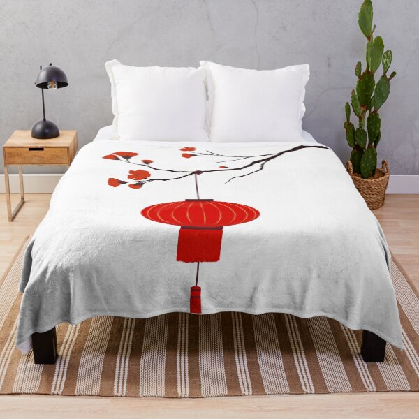 Item preview, Red Lantern Hanging from a Blossoming Plum Branch designed and sold by EmeraldeaArt.