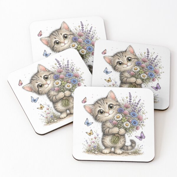 Item preview, Cute Cat with Flower Bouquet designed and sold by PetalGarden.