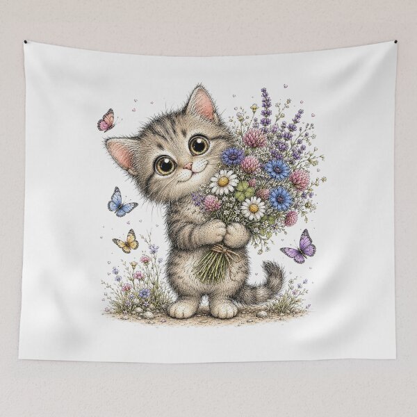 Item preview, Cute Cat with Flower Bouquet designed and sold by PetalGarden.