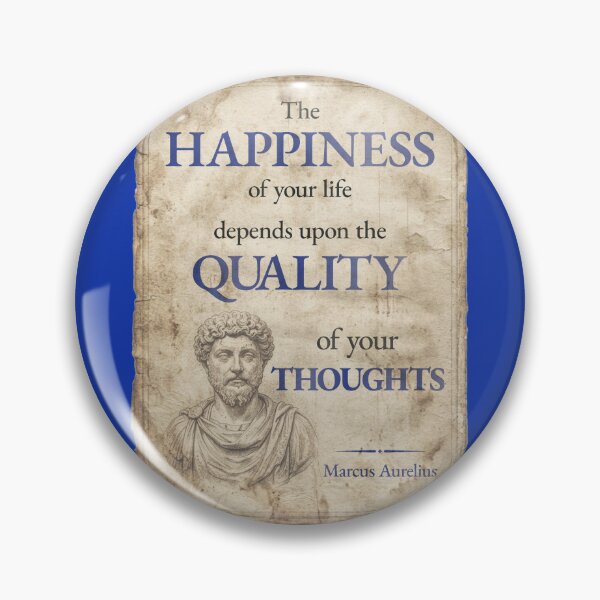 Item preview, The Happiness of Your Life Depends Upon the Quality of Your Thoughts - Marcus Aurelius - Vintage Distressed Stoic Quote - Egyptian Blue Version designed and sold by Stoic Core.