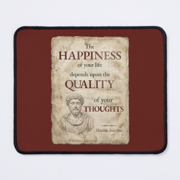 Item preview, The Happiness of Your Life Depends Upon the Quality of Your Thoughts - Marcus Aurelius - Vintage Distressed Stoic Quote - Roman Red Version designed and sold by Stoic Core.