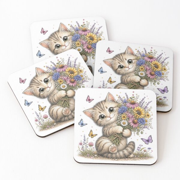 Item preview, Cute Cat Holding Flowers designed and sold by PetalGarden.