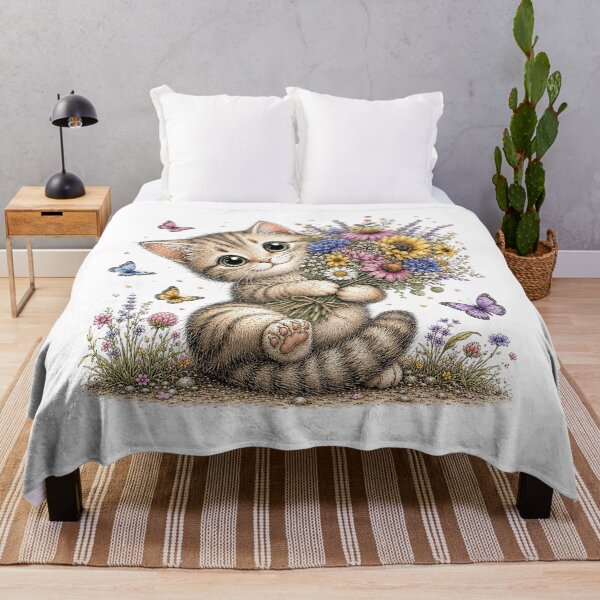Item preview, Cute Cat Holding Flowers designed and sold by PetalGarden.