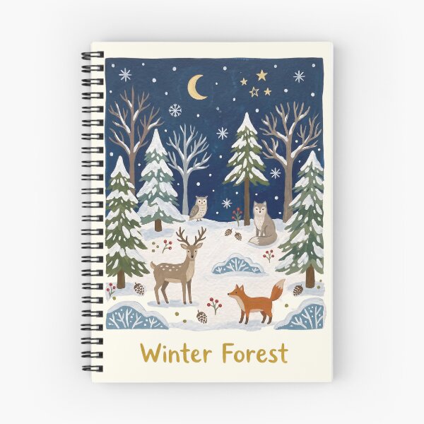 Item preview, Cozy Winter Forest Night Landscape designed and sold by Pasteltone.