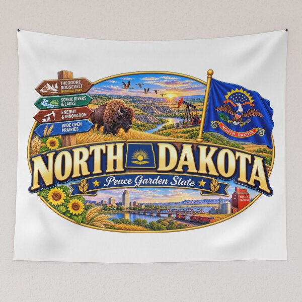 Item preview, North Dakota Peace Garden State Vintage Travel Design designed and sold by Awarrie.