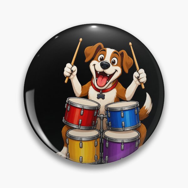 Item preview, Excited Dog Playing Four Drums Funny Design designed and sold by BoyleDesignShop.