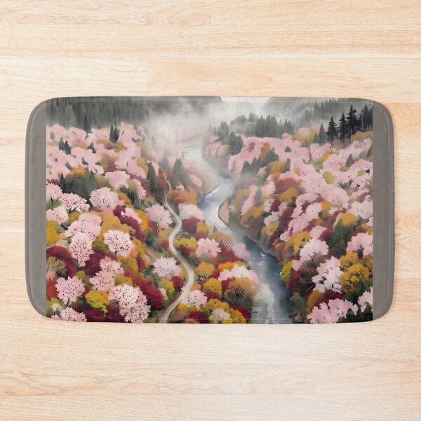 Item preview, Sumi-e Autumn Cherry Blossom and Maple Aerial Landscape designed and sold by conohitoAI-ArtGallery.