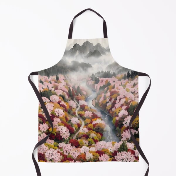Item preview, Sumi-e Autumn Cherry Blossom and Maple Aerial Landscape designed and sold by conohitoAI-ArtGallery.