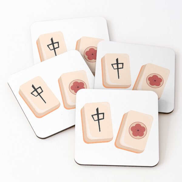 Item preview, Chinese Mahjong Tiles with Red Flower and Chinese Character – Cutout designed and sold by EmeraldeaArt.