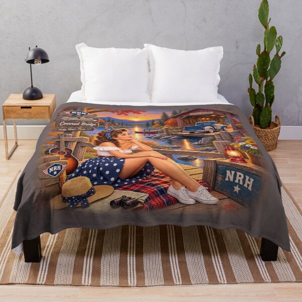 Item preview, NRH Scenic Route Covered Bridge Take Your Time Vintage Pinup Sunset River Sign designed and sold by Normandy Road Heritage.