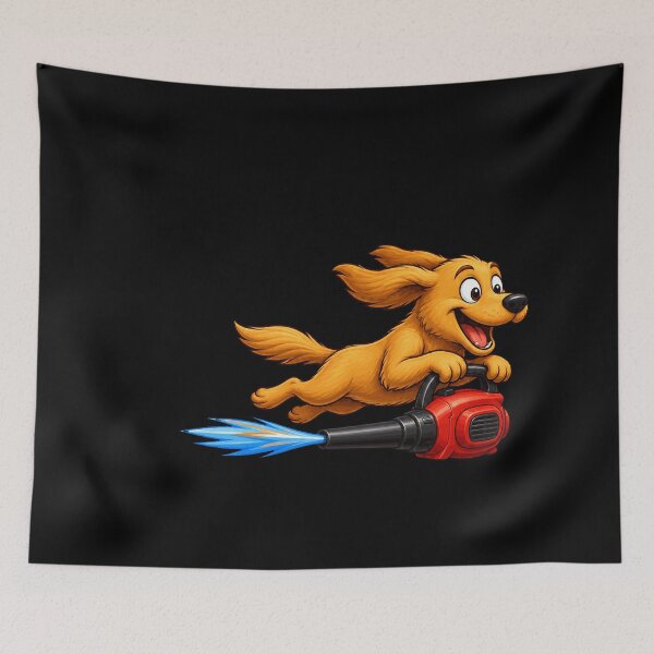 Item preview, Dog Flying With Leaf Blower Funny Design designed and sold by BoyleDesignShop.