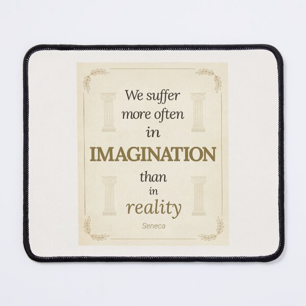 Item preview, We Suffer More Often in Imagination Than in Reality - Seneca - Elegant Script Stoic Quote - Black and Gold Version designed and sold by Stoic Core.
