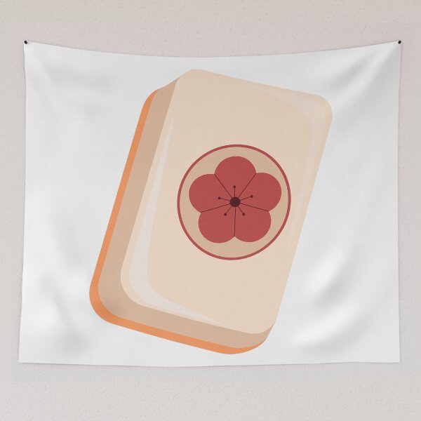 Item preview, Chinese Mahjong Tile with Red Flower – Traditional Asian Cutout designed and sold by EmeraldeaArt.