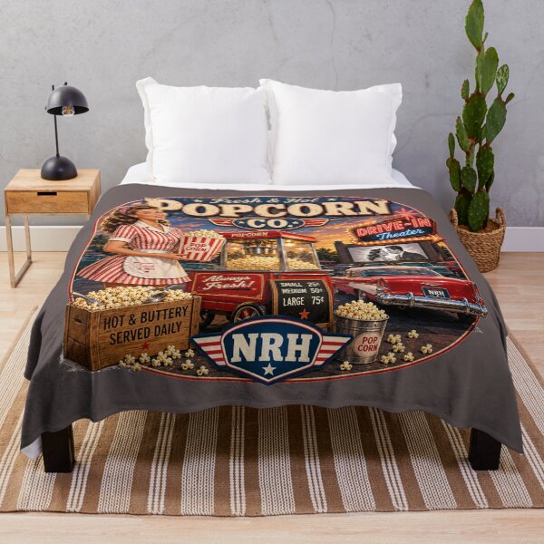 Item preview, NRH Fresh & Hot Popcorn Co Drive-In Theater Always Fresh Pinup Vintage Drive-In Sign designed and sold by Normandy Road Heritage™ - Vintage Garage Art.