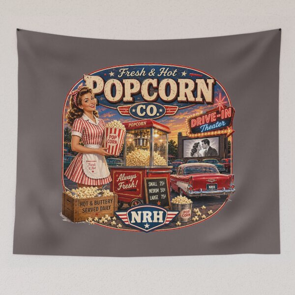 Item preview, NRH Fresh & Hot Popcorn Co Drive-In Theater Always Fresh Pinup Vintage Drive-In Sign designed and sold by Normandy Road Heritage.