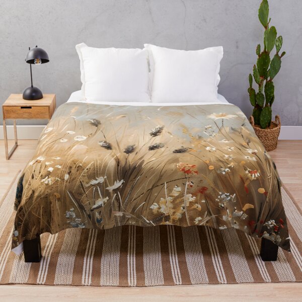 Item preview, Vintage English Meadow: Golden Grass Field with Burnt Orange Poppies and White Daisies Textured Vintage Meadow Oil Painting designed and sold by Jozefin's Studio.