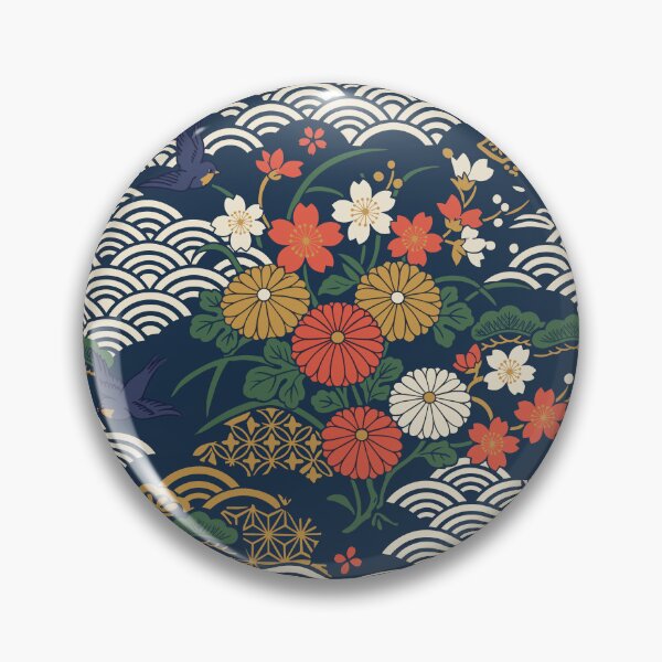 Item preview, Traditional Japanese Navy Floral and Seigaiha Wave Pattern designed and sold by artistastshirt.