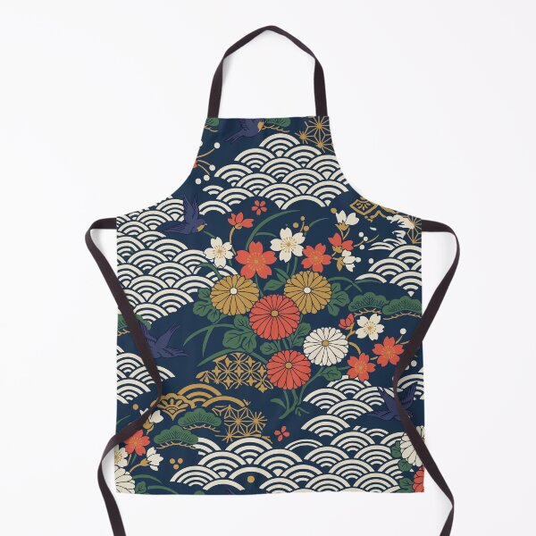 Item preview, Traditional Japanese Navy Floral and Seigaiha Wave Pattern designed and sold by artistastshirt.