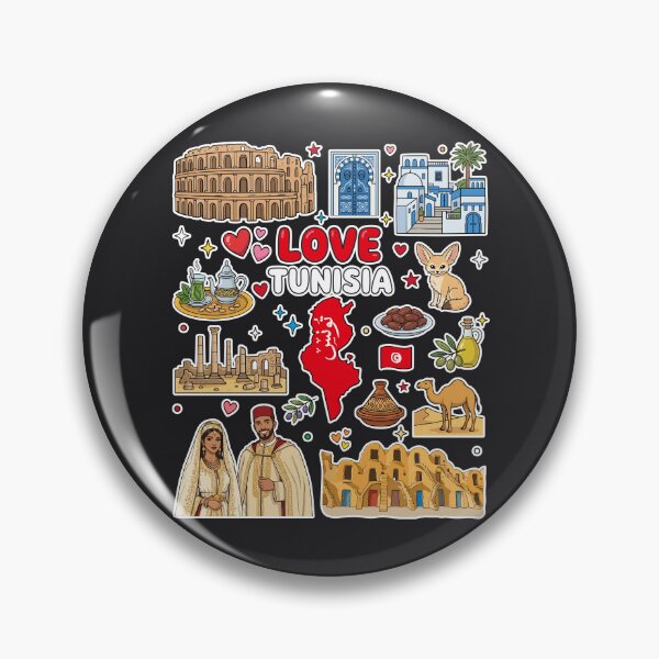 Item preview, Love Tunisia Aesthetic Dark Culture Doodles & Iconic Landmarks  خريطة و معالم وتراث تونس - رسم كرتوني على خلفية داكنة  designed and sold by mashmosh.