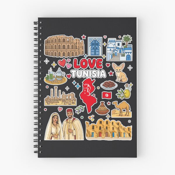 Item preview, Love Tunisia Aesthetic Dark Culture Doodles & Iconic Landmarks  خريطة و معالم وتراث تونس - رسم كرتوني على خلفية داكنة  designed and sold by mashmosh.