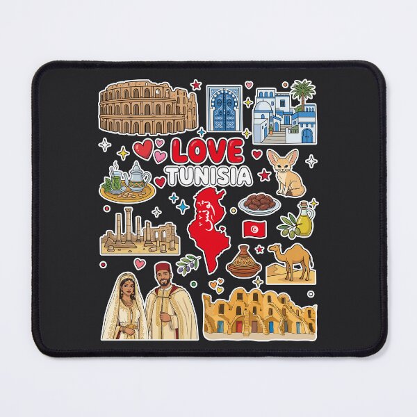 Item preview, Love Tunisia Aesthetic Dark Culture Doodles & Iconic Landmarks خريطة و معالم وتراث تونس - رسم كرتوني على خلفية داكنة designed and sold by mashmosh.