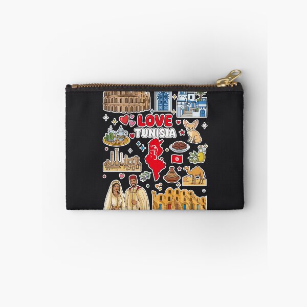 Item preview, Love Tunisia Aesthetic Dark Culture Doodles & Iconic Landmarks  خريطة و معالم وتراث تونس - رسم كرتوني على خلفية داكنة  designed and sold by mashmosh.