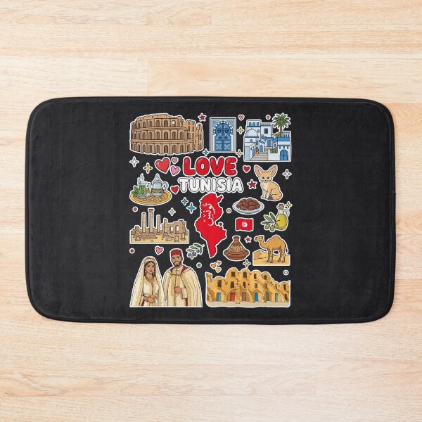 Item preview, Love Tunisia Aesthetic Dark Culture Doodles & Iconic Landmarks  خريطة و معالم وتراث تونس - رسم كرتوني على خلفية داكنة  designed and sold by mashmosh.